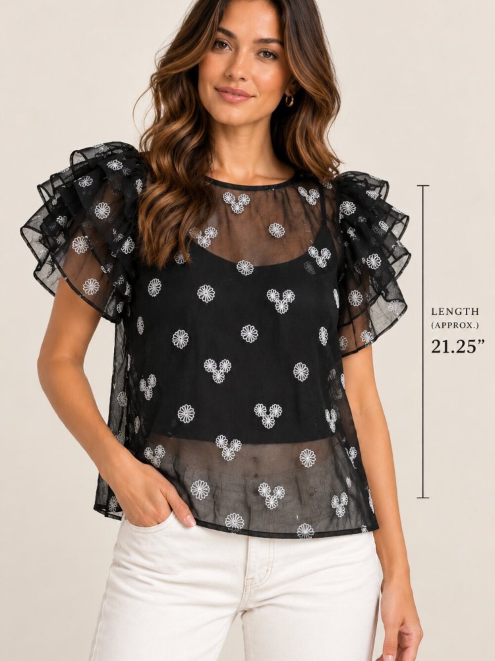 Ciao Lucia Rare Sheer Floral Embroidered Organza Ruffle Top S